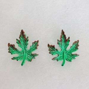 Vtg Gerrys Maple Leaf Leaves Fall Autumn Green Red Brown Enamel Scatter Pin Pair